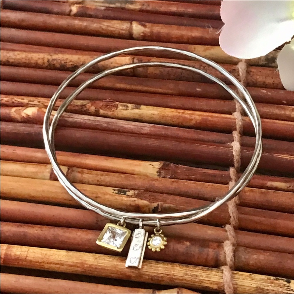 Silpada Sterling Silver Bangle Bracelet.  Zirconia Charms.